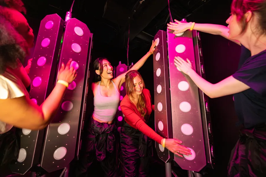 The laser challenge lit in pink